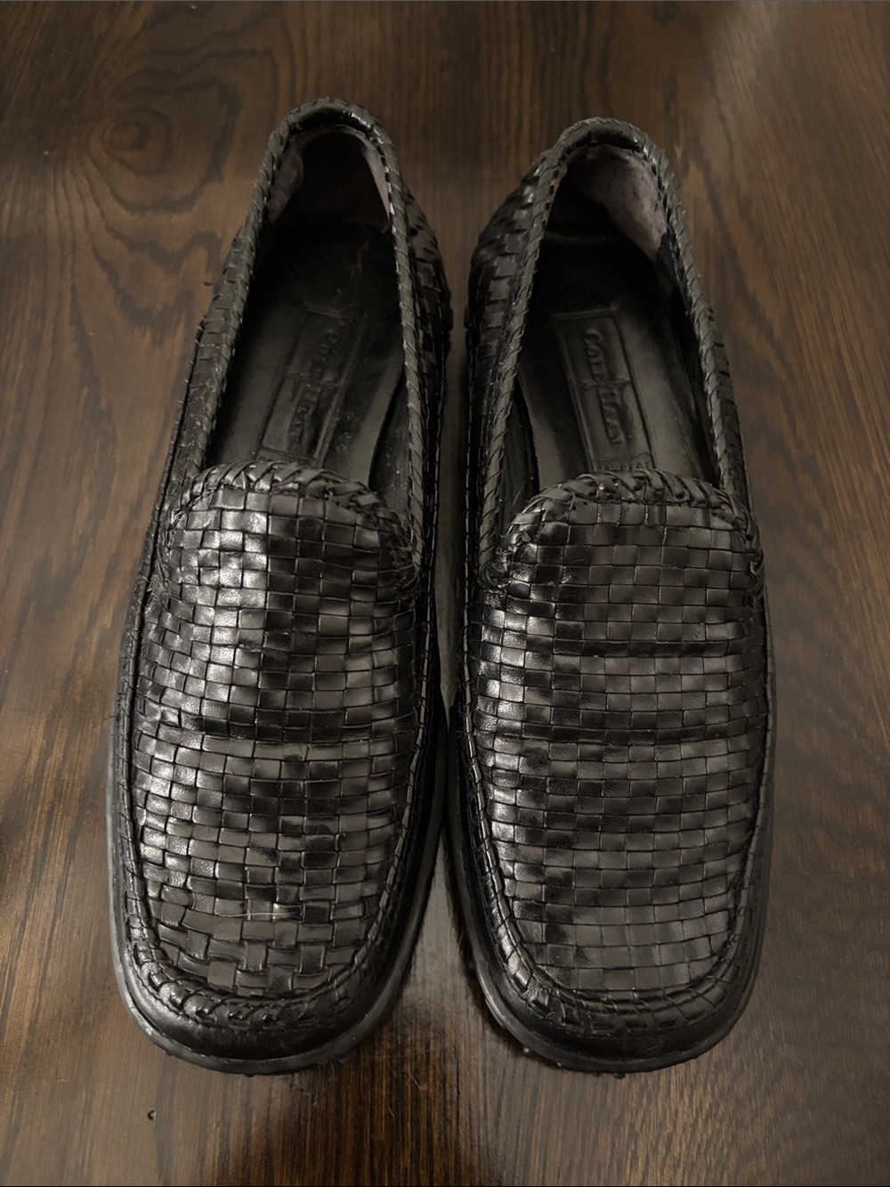 Cole Haan Black Woven Leather Loafers Slip On Driving Shoes Women’s